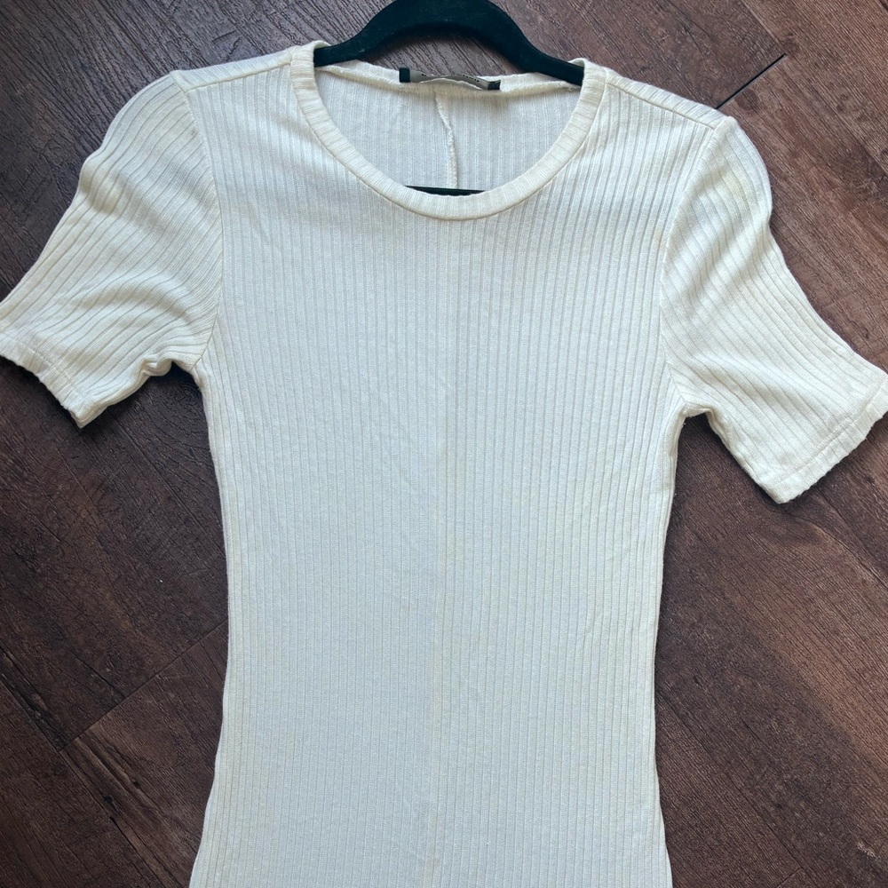 REFORMATION Ivory White Ribbed Knit GIGI Mini T-Shirt Stretch Bodycon Dress